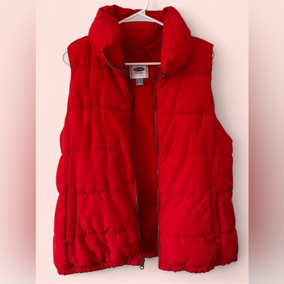 Women’s Large Old Navy Red Quilted Fleece Lined Cozy Puffer Full Zip Up Vest - Picture 1 of 8